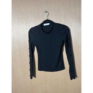 Jonathan Simkhai Standard Black Ribbed Button Sleeve Top XS Made in USA